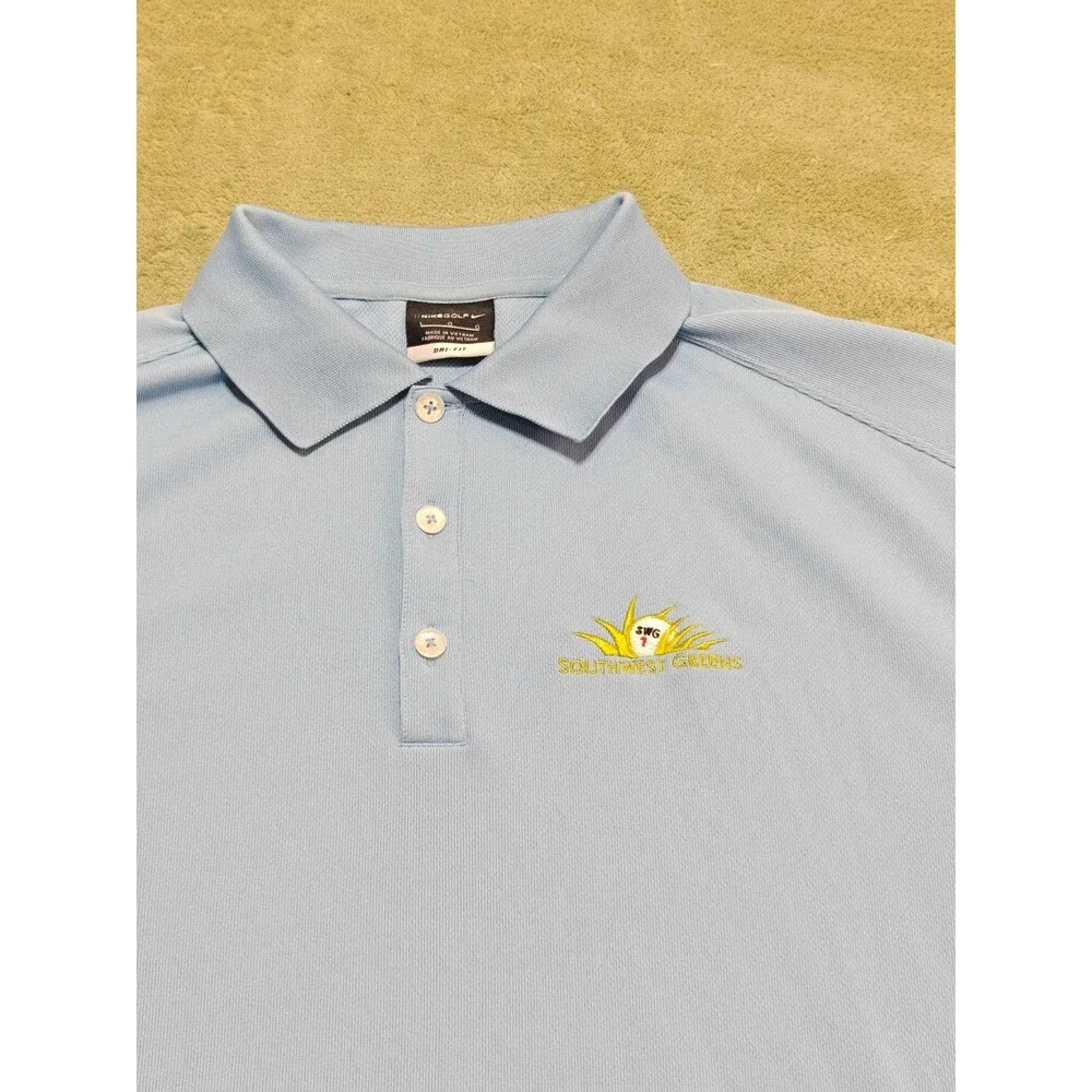 Nike Golf Polo Shirt Mens Sz L Light Blue Short Sleeve Dri-FIT Southwest Greens
